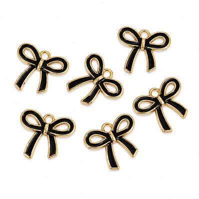 10pcs Black Bow Enamel Charms, Gold Plated Ribbon Pendant Charms for DIY Jewelry Making, Bracelets, Necklaces, Earrings & Keychains