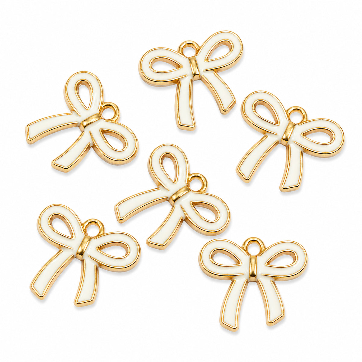 10pcs White Bow Enamel Charms, Gold Plated Ribbon Pendant Charms for DIY Jewelry Making, Bracelets, Necklaces, Earrings & Keychains