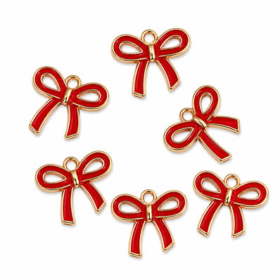 10pcs Red Bow Enamel Charms, Gold Plated Ribbon Pendant Charms for DIY Jewelry Making, Bracelets, Necklaces, Earrings & Keychains