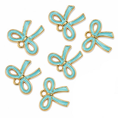 10pcs Turquoise Blue Bow Enamel Charms, Gold Plated Ribbon Pendant Charms for DIY Jewelry Making, Bracelets, Necklaces, Earrings & Keychains