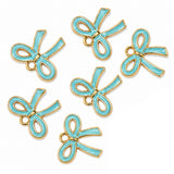 10pcs Turquoise Blue Bow Enamel Charms, Gold Plated Ribbon Pendant Charms for DIY Jewelry Making, Bracelets, Necklaces, Earrings & Keychains