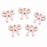 10pcs Light Pink Bow Enamel Charms, Gold Plated Ribbon Pendant Charms for DIY Jewelry Making, Bracelets, Necklaces, Earrings & Keychains