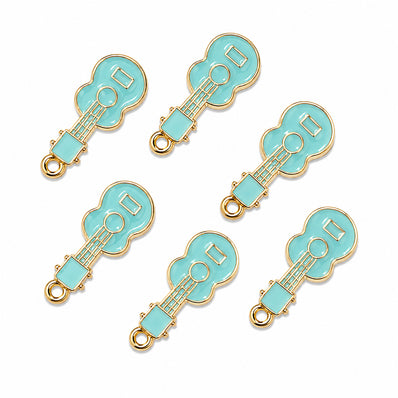 10pcs Sky Blue Guitar Enamel Charms, Gold Plated Musical Instrument Pendant Charms for DIY Jewelry Making, Bracelets, Necklaces, Earrings & Keychains
