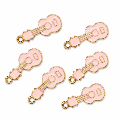 10pcs Light Pink Guitar Enamel Charms, Gold Plated Musical Instrument Pendant Charms for DIY Jewelry Making, Bracelets, Necklaces, Earrings & Keychains