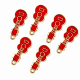 10pcs Red Guitar Enamel Charms, Gold Plated Musical Instrument Pendant Charms for DIY Jewelry Making, Bracelets, Necklaces, Earrings & Keychains