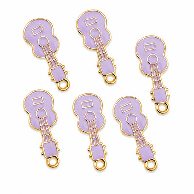 10pcs Lavender Purple Guitar Enamel Charms, Gold Plated Musical Instrument Pendant Charms for DIY Jewelry Making, Bracelets, Necklaces, Earrings & Keychains