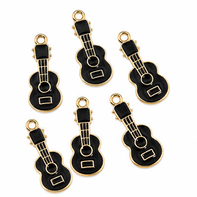 10pcs Black Guitar Enamel Charms, Gold Plated Musical Instrument Pendant Charms for DIY Jewelry Making, Bracelets, Necklaces, Earrings & Keychains
