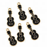 10pcs Black Guitar Enamel Charms, Gold Plated Musical Instrument Pendant Charms for DIY Jewelry Making, Bracelets, Necklaces, Earrings & Keychains