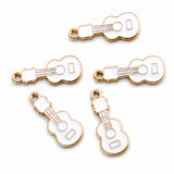 10pcs White Guitar Enamel Charms, Gold Plated Musical Instrument Pendant Charms for DIY Jewelry Making, Bracelets, Necklaces, Earrings & Keychains