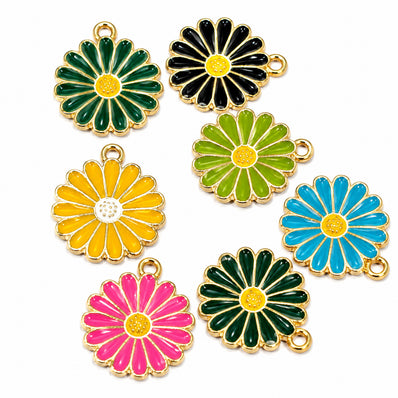 10pcs Mixed Color Daisy Flower Enamel Charms, Gold Plated Flower Pendant Charms, Floral Connectors for DIY Jewelry Making, Bracelets, Necklaces, Earrings, Keychains & Craft Projects