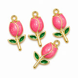 4pcs Pink Rose Flower Enamel Charms, Gold Plated Rose Pendant Charms for DIY Jewelry Making, Bracelet, Necklace, Earrings, Keychain & Craft Supplies