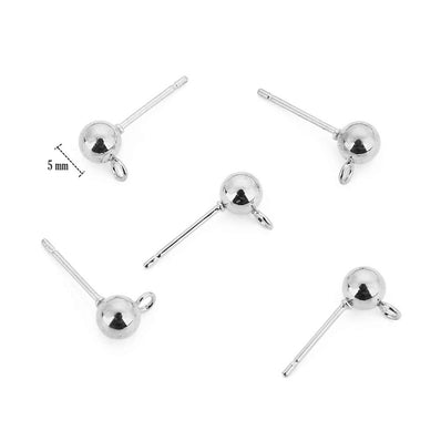 10 PCS PKG. 5 MM ROUND BALL POST STUD EARRINGS WITH LOOP FOR JEWELRY DANGLE EARRING MAKING