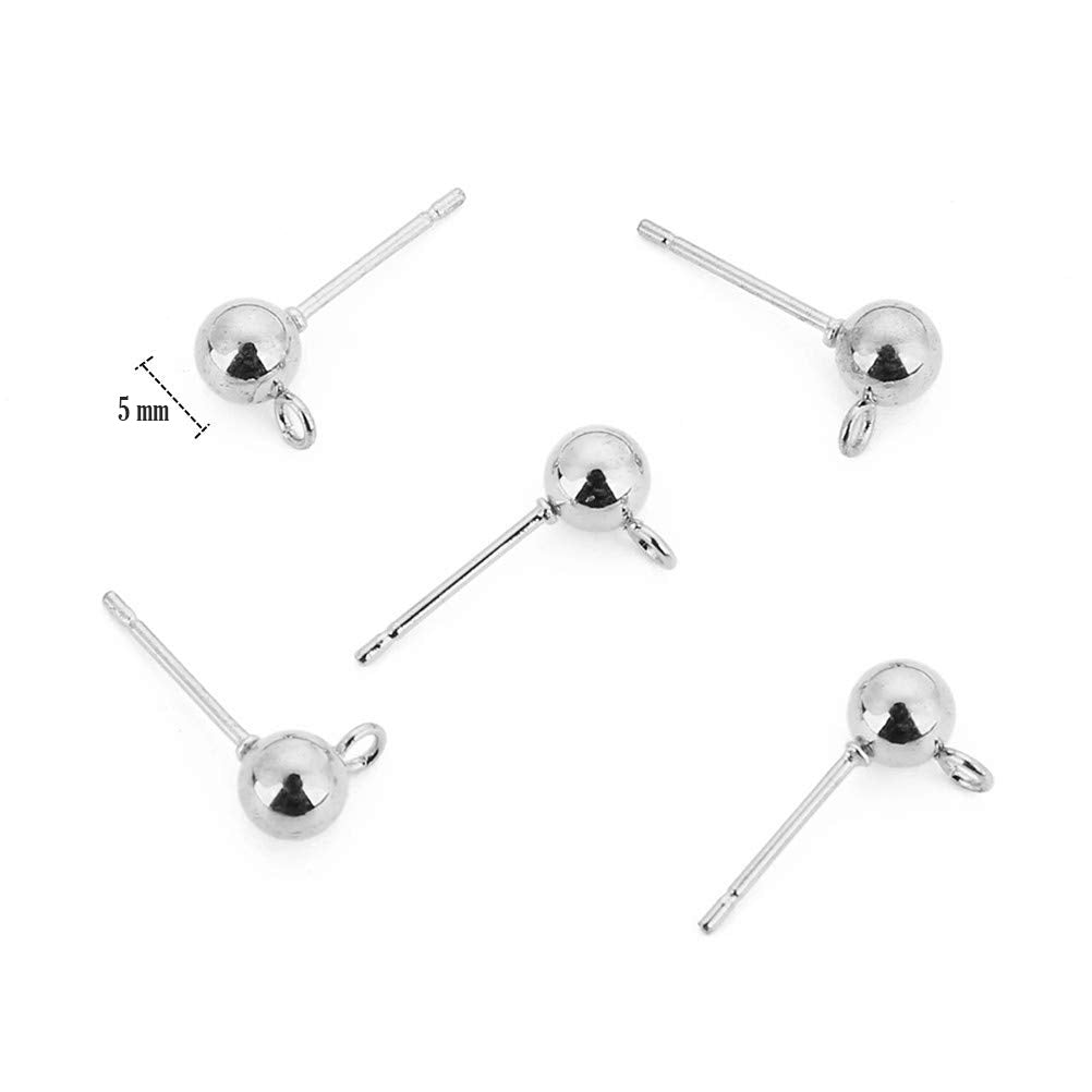 10 PCS PKG. 5 MM ROUND BALL POST STUD EARRINGS WITH LOOP FOR JEWELRY DANGLE EARRING MAKING