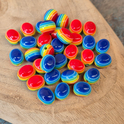 50 Pcs, 10x8mm Rainbow Acrylic Beads Oval Shape