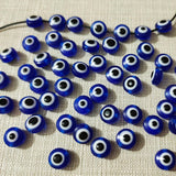 50 PIECES PACK OF FLAT ROUND 8 MM EVIL EYE BEADS