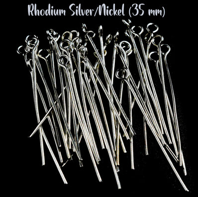 50 Grams Pack, Rhodium Silver/Nickel 35mm Size Stainless steel eye pin (Loop pin) in 23 Gauge wire for Jewelry Making