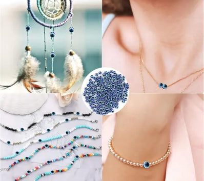 Evil Eye Beads, 50 pcs Evil Eye Beads 4mm Round Charms , Evil Eye beads DIY For Bracelet Earing Necklace Jeweler Making