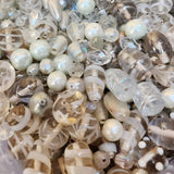 100 GRAMS PACK' MIX PACK OF GRAY AND WHITE FUSION BLEND OF CRYSTAL GLASS AND FANCY LAMPWORK BEADS