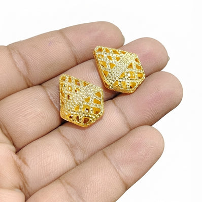 Gold Plated Brass Filigree Beads – Textured Openwork Jewelry Making Components (21x17 mm, 2-Piece Pack)