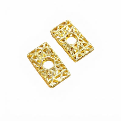 Gold Plated Brass Rectangular Filigree Beads – Textured Openwork Statement Jewelry Components (27x16 mm, 2-Piece Pack)