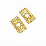 Gold Plated Brass Rectangular Filigree Beads – Textured Openwork Statement Jewelry Components (27x16 mm, 2-Piece Pack)