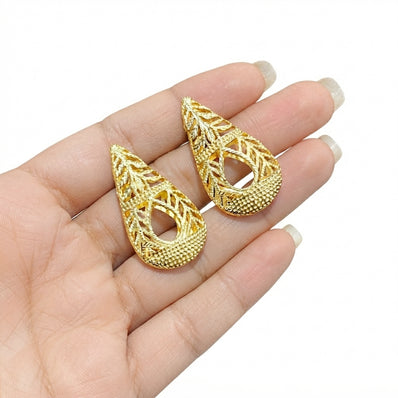Gold Plated Brass Teardrop Filigree Beads – Textured Openwork Statement Jewelry Components (36x22 mm, 2-Piece Pack)