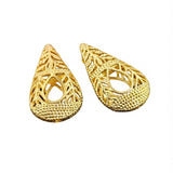 Gold Plated Brass Teardrop Filigree Beads – Textured Openwork Statement Jewelry Components (36x22 mm, 2-Piece Pack)