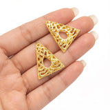 Gold Plated Brass Triangular Filigree Beads – Geometric Openwork Statement Jewelry Components (28x3 mm, 2-Piece Pack)