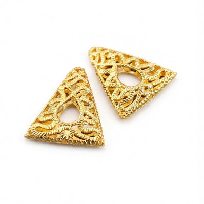 Gold Plated Brass Triangular Filigree Beads – Geometric Openwork Statement Jewelry Components (28x3 mm, 2-Piece Pack)