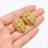 Gold Plated Brass Floral Filigree Beads – Textured Openwork Statement Jewelry Components (30x18 mm, 2-Piece Pack)