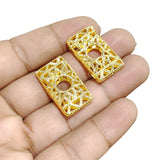 Gold Plated Brass Rectangular Filigree Beads – Textured Openwork Statement Jewelry Components (27x16 mm, 2-Piece Pack)