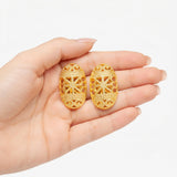 Gold Plated Brass Oval Filigree Beads – Intricate Openwork Statement Jewelry Components (29x18 mm, 2-Piece Pack)