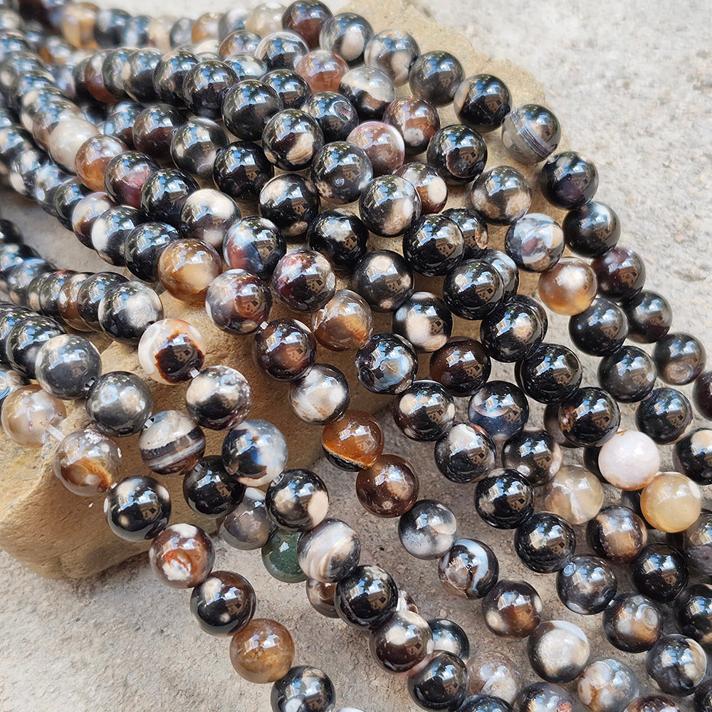 1 STRING/LINE PACK' APPROX 46-47 PIECES' 8MM SIZE FIRE AGATE BEADS