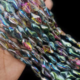 13/PCS LOT, FINE QUALITY OF AB FINISH GLASS CRYSTAL BEADS LINE, TWISTED BEADS, SIZE ABOUT 22X12MM