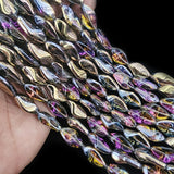 13/PCS LOT, FINE QUALITY OF AB FINISH GLASS CRYSTAL BEADS LINE, TWISTED BEADS, SIZE ABOUT 22X12MM