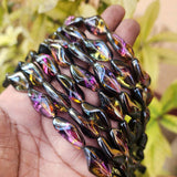 13/PCS LOT, FINE QUALITY OF AB FINISH GLASS CRYSTAL BEADS LINE, TWISTED BEADS, SIZE ABOUT 22X12MM