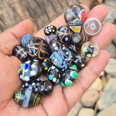 200 GRAMS PACK' BLACK TONE FANCY LAMPWORK BEAD MIX