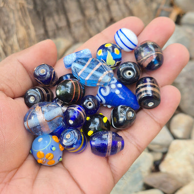 200 GRAMS PACK' BLUE TONE FANCY LAMPWORK BEAD MIX