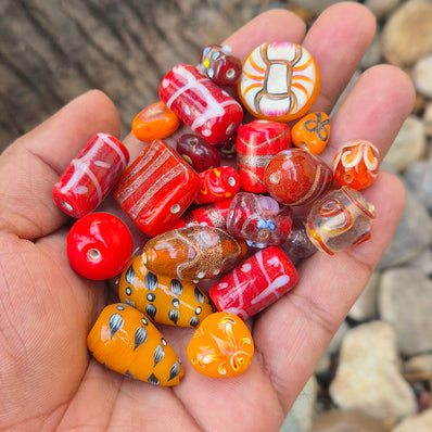 200 GRAMS PACK' RED TONE FANCY LAMPWORK BEAD MIX