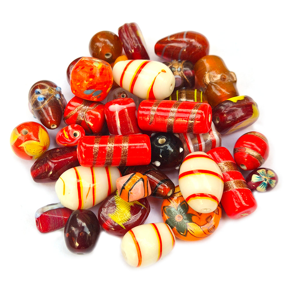200 GRAMS PACK' RED TONE FANCY LAMPWORK BEAD MIX