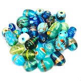 200 GRAMS PACK' TURQUOISE AND AQUA TONE FANCY LAMPWORK BEAD MIX