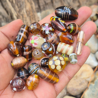 200 GRAMS PACK' BROWN TONE FANCY LAMPWORK BEAD MIX