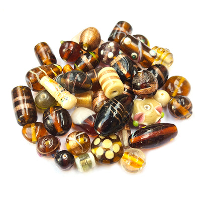 200 GRAMS PACK' BROWN TONE FANCY LAMPWORK BEAD MIX