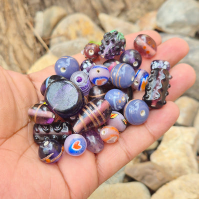 200 GRAMS PACK' PURPLE TONE FANCY LAMPWORK BEAD MIX