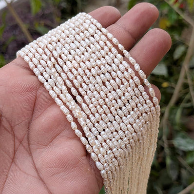 1 STRING PACK' BEAD COUNT' 75-80 PIECES' REAL RICE FRESHWATER PEARL SIZE APPROX' 3-6 MM