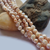 Freshwater, Pear, Real, Pearl, Sold, Per, Line, about,  54 Beads, String, Flat, Potato Natural, Color Size, Approximately 7mm