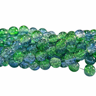 1 Long String about 32 inches long, approx. 100~103 Beads in string, Fine quality of 8mm Size dual Color Crackle Glass beads for jewelry making. Green and Blue tone