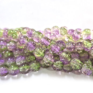 1 Long String about 32 inches long, approx. 100~103 Beads in string, Fine quality of 8mm Size dual Color Crackle Glass beads for jewelry making. Purple and Green tone