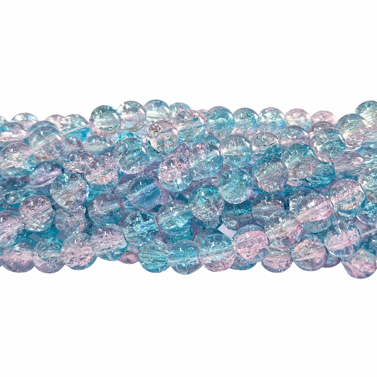 1 Long String about 32 inches long, approx. 100~103 Beads in string, Fine quality of 8mm Size dual Color Crackle Glass beads for jewelry making. Aqua and white tone