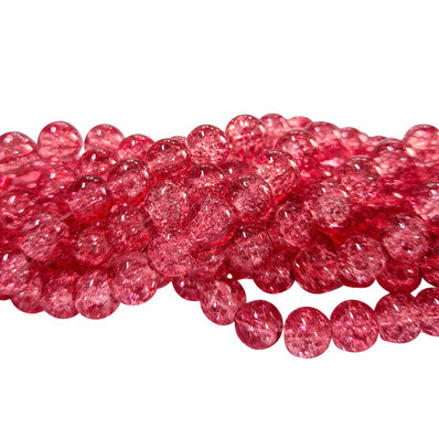 1 Long String about 32 inches long, approx. 100~103 Beads in string, Fine quality of 8mm Size dual Color Crackle Glass beads for jewelry making. Cherry Pink color